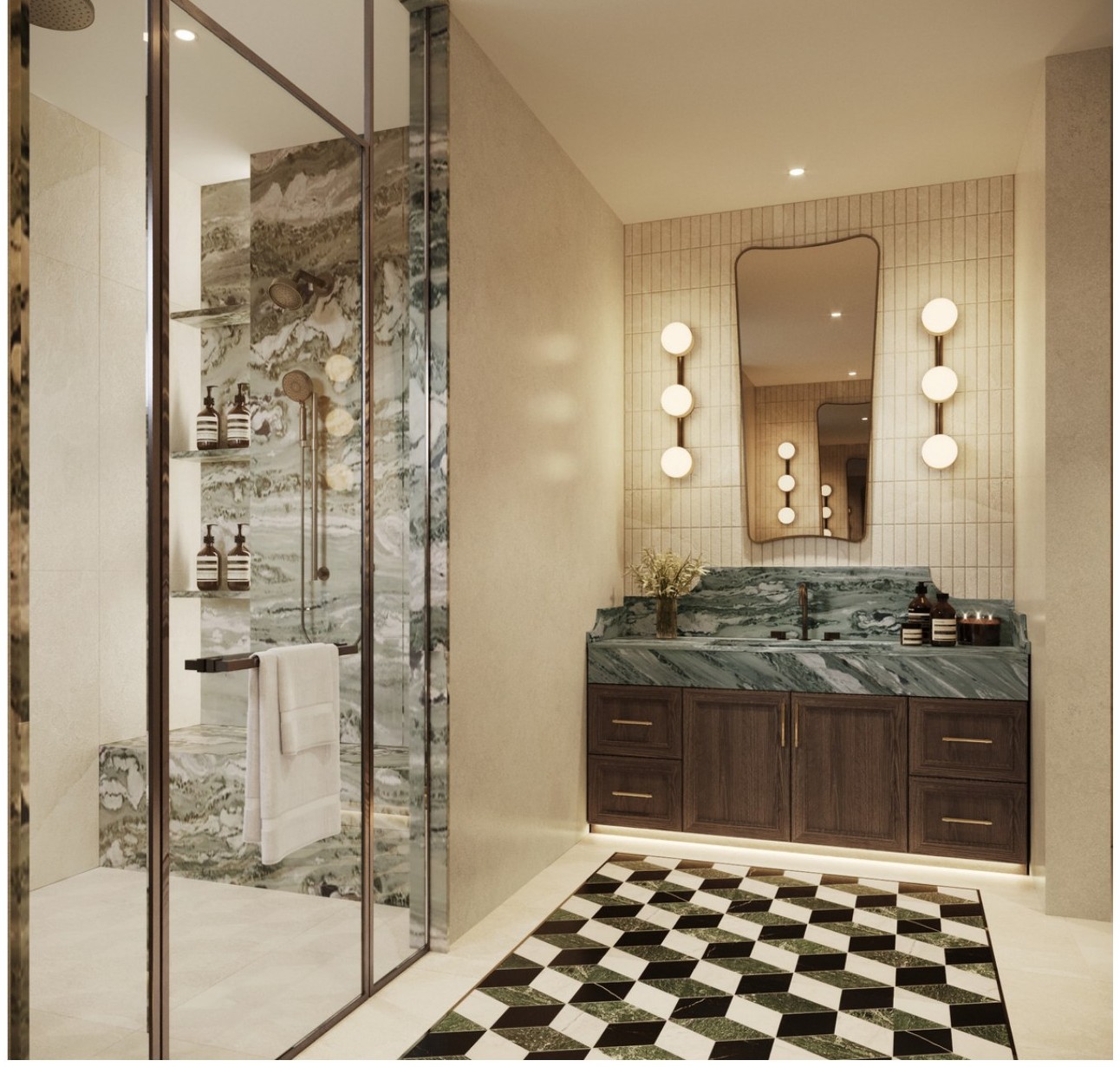 Gardenia — primary bathroom with Calacatta marble